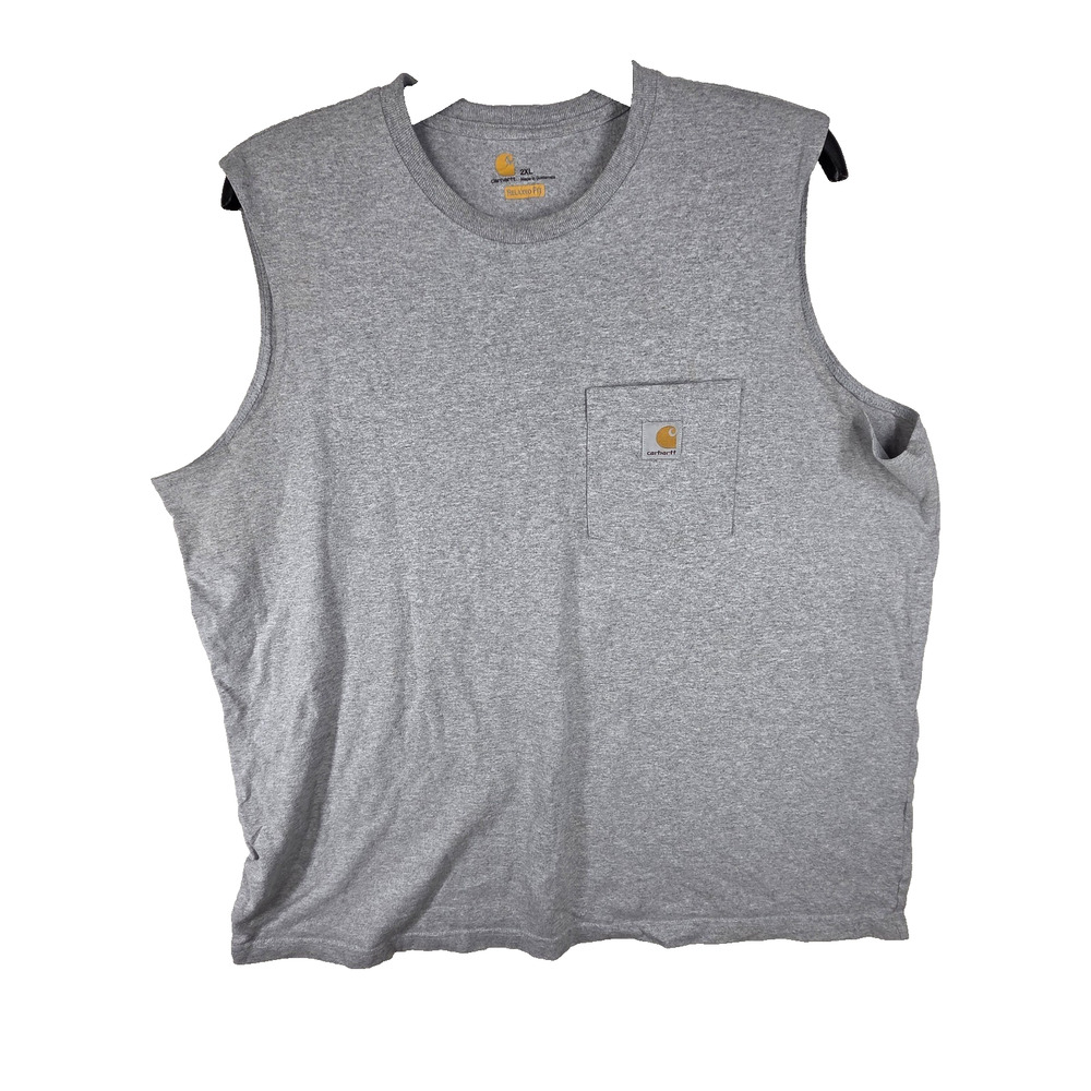 Carhartt T Shirt Mens Grey 2XL XXL Workwear Pocket Sleeveless Midweight Summer